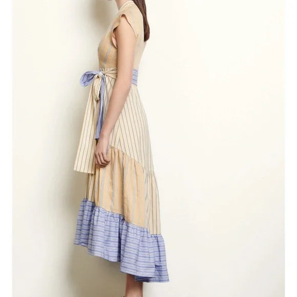 Sandro Long Sleeveless Asymmetric dress w stripes. EU-34 (US-S or size 2) - Picture 5 of 16
